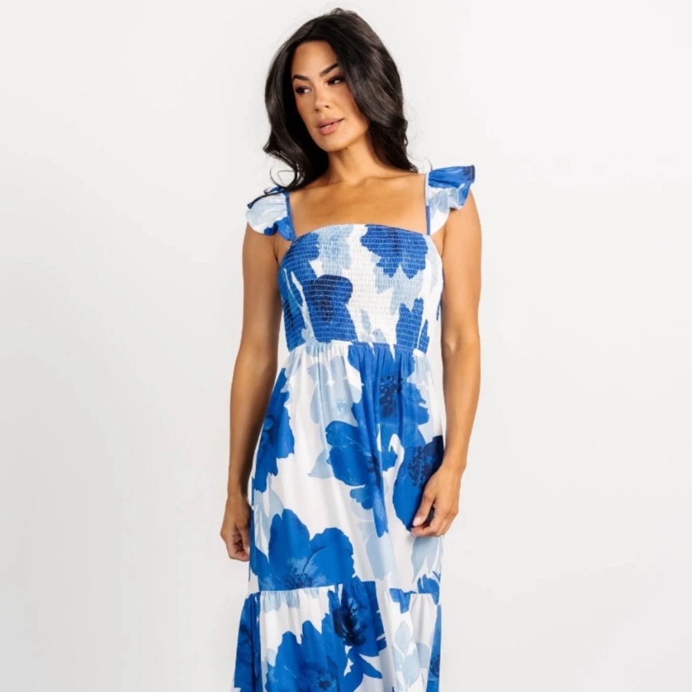 HOC Winter floral maxi dress with ruffle straps, size small